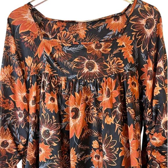 HAPPY x NATURE by Kate Hudson Mini Dress Floral Print in Black & Brown Sz. Large - Picture 2 of 11